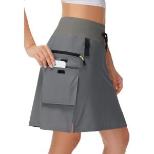 image20quot Womens Hiking Cargo Skorts Skirts with Zipper Pockets Knee Length Golf Tummy Control Quick Dry Long SkortDark Gray
