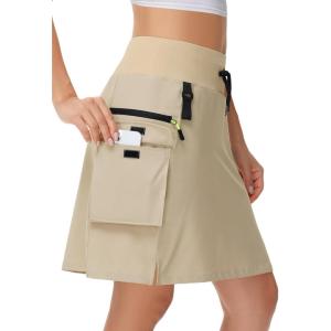 image20quot Womens Hiking Cargo Skorts Skirts with Zipper Pockets Knee Length Golf Tummy Control Quick Dry Long SkortKhaki
