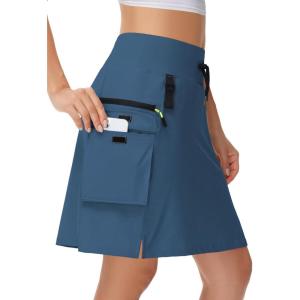 image20quot Womens Hiking Cargo Skorts Skirts with Zipper Pockets Knee Length Golf Tummy Control Quick Dry Long SkortNavy Blue
