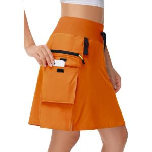 image20quot Womens Hiking Cargo Skorts Skirts with Zipper Pockets Knee Length Golf Tummy Control Quick Dry Long SkortOrange