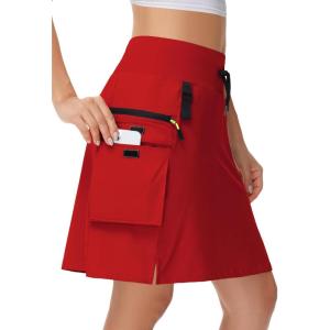 image20quot Womens Hiking Cargo Skorts Skirts with Zipper Pockets Knee Length Golf Tummy Control Quick Dry Long SkortRed