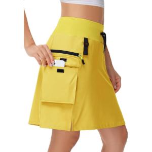 image20quot Womens Hiking Cargo Skorts Skirts with Zipper Pockets Knee Length Golf Tummy Control Quick Dry Long SkortYellow