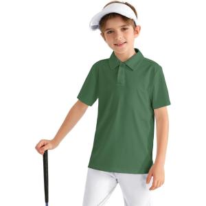 imageBoys Performance Polo Shirt  Golf Grid Short Sleeve Collar Shirts Youth Stretch Quick Dry Lightweight Athletic UPF50Green