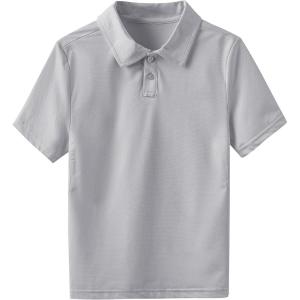imageBoys Performance Polo Shirt  Golf Grid Short Sleeve Collar Shirts Youth Stretch Quick Dry Lightweight Athletic UPF50Light Grey