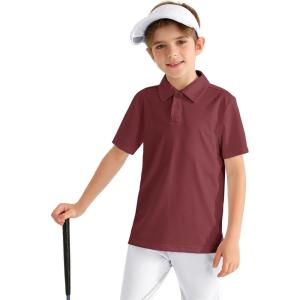imageBoys Performance Polo Shirt  Golf Grid Short Sleeve Collar Shirts Youth Stretch Quick Dry Lightweight Athletic UPF50Maroon