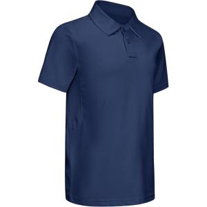 imageBoys Performance Polo Shirt  Golf Grid Short Sleeve Collar Shirts Youth Stretch Quick Dry Lightweight Athletic UPF50Navy