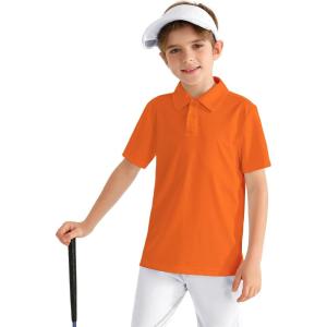 imageBoys Performance Polo Shirt  Golf Grid Short Sleeve Collar Shirts Youth Stretch Quick Dry Lightweight Athletic UPF50Orange