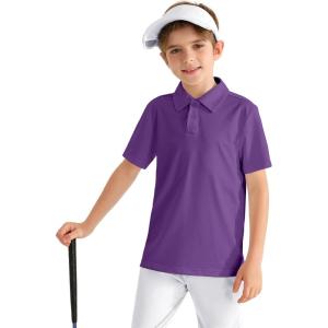 imageBoys Performance Polo Shirt  Golf Grid Short Sleeve Collar Shirts Youth Stretch Quick Dry Lightweight Athletic UPF50Purple