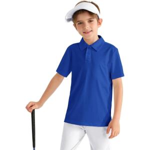 imageBoys Performance Polo Shirt  Golf Grid Short Sleeve Collar Shirts Youth Stretch Quick Dry Lightweight Athletic UPF50Royal Blue