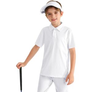 imageBoys Performance Polo Shirt  Golf Grid Short Sleeve Collar Shirts Youth Stretch Quick Dry Lightweight Athletic UPF50White