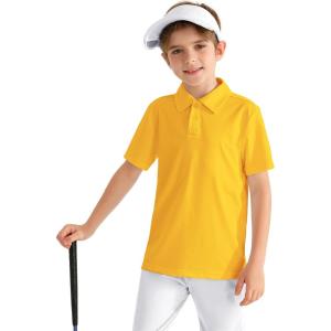 imageBoys Performance Polo Shirt  Golf Grid Short Sleeve Collar Shirts Youth Stretch Quick Dry Lightweight Athletic UPF50Yellow