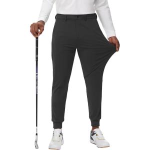 imageMens Golf Joggers Pants Belt Loops Slim Fit Stretchy Sweatpants Work Travel Dress Casual Tapered Pants Quick Dry UPF5001black