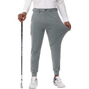 imageMens Golf Joggers Pants Belt Loops Slim Fit Stretchy Sweatpants Work Travel Dress Casual Tapered Pants Quick Dry UPF5004gray