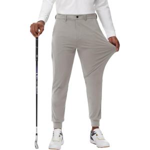 imageMens Golf Joggers Pants Belt Loops Slim Fit Stretchy Sweatpants Work Travel Dress Casual Tapered Pants Quick Dry UPF5007light Brown