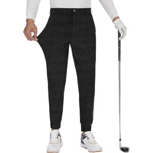 imageMens Golf Joggers Pants Belt Loops Slim Fit Stretchy Sweatpants Work Travel Dress Casual Tapered Pants Quick Dry UPF5008blackcorduroy