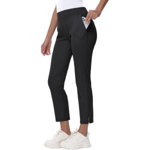 imageWomens Golf Pants Stretch with Zipper Pockets 78 Ankle Petite Slacks for Travel Casual Athletic Yoga Work BusinessBlack