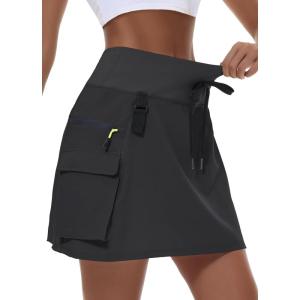 imageWomens Hiking Cargo Skort Skirt High Waisted Golf Dressy Casual with Zipper Pockets Workout Sport Quick Dry SkirtsBlack