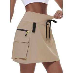 imageWomens Hiking Cargo Skort Skirt High Waisted Golf Dressy Casual with Zipper Pockets Workout Sport Quick Dry SkirtsBrown