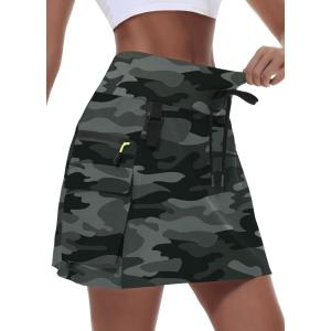 imageWomens Hiking Cargo Skort Skirt High Waisted Golf Dressy Casual with Zipper Pockets Workout Sport Quick Dry SkirtsCamo
