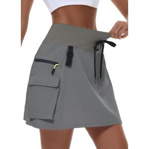 imageWomens Hiking Cargo Skort Skirt High Waisted Golf Dressy Casual with Zipper Pockets Workout Sport Quick Dry SkirtsDark Gray