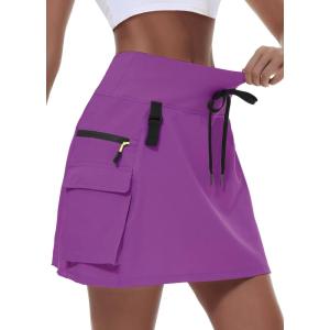 imageWomens Hiking Cargo Skort Skirt High Waisted Golf Dressy Casual with Zipper Pockets Workout Sport Quick Dry SkirtsDark Purple