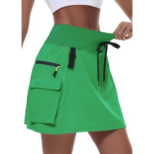 imageWomens Hiking Cargo Skort Skirt High Waisted Golf Dressy Casual with Zipper Pockets Workout Sport Quick Dry SkirtsGreen