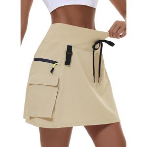 imageWomens Hiking Cargo Skort Skirt High Waisted Golf Dressy Casual with Zipper Pockets Workout Sport Quick Dry SkirtsKhaki