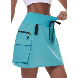 imageWomens Hiking Cargo Skort Skirt High Waisted Golf Dressy Casual with Zipper Pockets Workout Sport Quick Dry SkirtsLight Blue