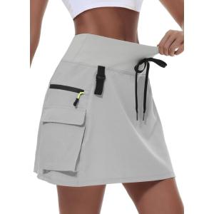 imageWomens Hiking Cargo Skort Skirt High Waisted Golf Dressy Casual with Zipper Pockets Workout Sport Quick Dry SkirtsLight Grey