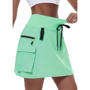 imageWomens Hiking Cargo Skort Skirt High Waisted Golf Dressy Casual with Zipper Pockets Workout Sport Quick Dry SkirtsMint Cream