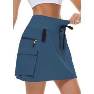 imageWomens Hiking Cargo Skort Skirt High Waisted Golf Dressy Casual with Zipper Pockets Workout Sport Quick Dry SkirtsNavy Blue