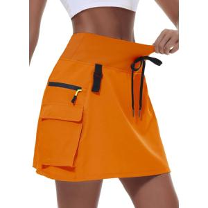 imageWomens Hiking Cargo Skort Skirt High Waisted Golf Dressy Casual with Zipper Pockets Workout Sport Quick Dry SkirtsOrange