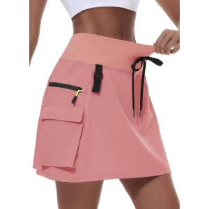 imageWomens Hiking Cargo Skort Skirt High Waisted Golf Dressy Casual with Zipper Pockets Workout Sport Quick Dry SkirtsPeach