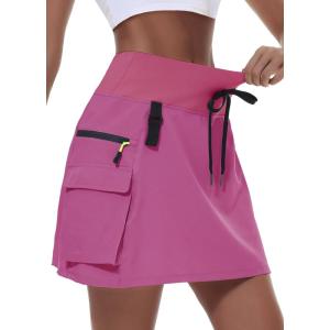 imageWomens Hiking Cargo Skort Skirt High Waisted Golf Dressy Casual with Zipper Pockets Workout Sport Quick Dry SkirtsPink