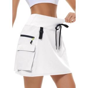 imageWomens Hiking Cargo Skort Skirt High Waisted Golf Dressy Casual with Zipper Pockets Workout Sport Quick Dry SkirtsWhite
