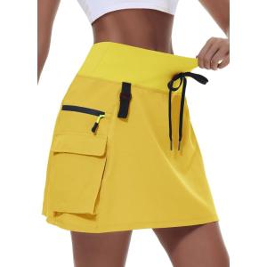 imageWomens Hiking Cargo Skort Skirt High Waisted Golf Dressy Casual with Zipper Pockets Workout Sport Quick Dry SkirtsYellow