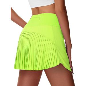 imageWomens Pleated Tennis Skirt  Golf Skorts for Woman High Waisted Lightweight Athletic Pickleball Skorts with PocketsBright Green
