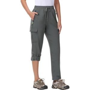 imageWomens Hiking Cargo Pants Quick Dry Lightweight Water Resistant UPF 50 Travel Athletic Pants with Zipper PocketsDark Gray