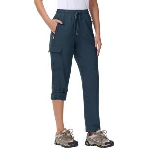 imageWomens Hiking Cargo Pants Quick Dry Lightweight Water Resistant UPF 50 Travel Athletic Pants with Zipper PocketsNavy Blue