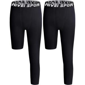 imageYouth Boys One Leg Compression Pants  34 Kids Basketball Tights Girls Football Soccer Leggings Sports Base Layer2pack BlackBlack Left Long