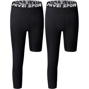 imageYouth Boys One Leg Compression Pants  34 Kids Basketball Tights Girls Football Soccer Leggings Sports Base Layer2pack BlackBlack Right Long