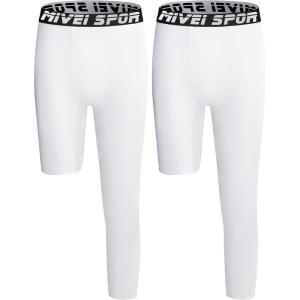 imageYouth Boys One Leg Compression Pants  34 Kids Basketball Tights Girls Football Soccer Leggings Sports Base Layer2pack WhiteWhite Left Long