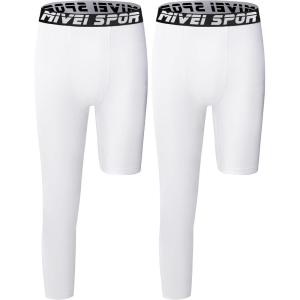 imageYouth Boys One Leg Compression Pants  34 Kids Basketball Tights Girls Football Soccer Leggings Sports Base Layer2pack WhiteWhite Right Long