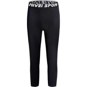imageYouth Boys One Leg Compression Pants  34 Kids Basketball Tights Girls Football Soccer Leggings Sports Base LayerBlack Full Length
