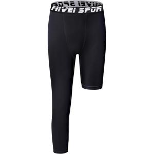 imageYouth Boys One Leg Compression Pants  34 Kids Basketball Tights Girls Football Soccer Leggings Sports Base LayerBlack Right Long