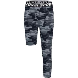 imageYouth Boys One Leg Compression Pants  34 Kids Basketball Tights Girls Football Soccer Leggings Sports Base LayerCamo Grey Left Long
