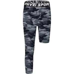 imageYouth Boys One Leg Compression Pants  34 Kids Basketball Tights Girls Football Soccer Leggings Sports Base LayerCamo Grey Right Long