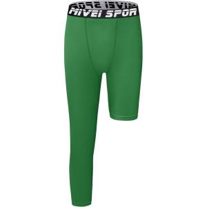 imageYouth Boys One Leg Compression Pants  34 Kids Basketball Tights Girls Football Soccer Leggings Sports Base LayerGreen Right Long