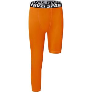 imageYouth Boys One Leg Compression Pants  34 Kids Basketball Tights Girls Football Soccer Leggings Sports Base LayerOrange Right Long