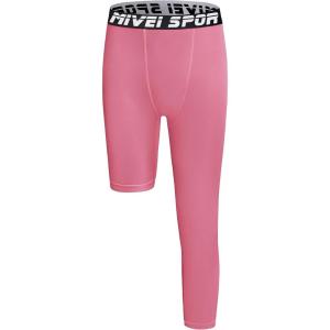 imageYouth Boys One Leg Compression Pants  34 Kids Basketball Tights Girls Football Soccer Leggings Sports Base LayerPink Left Long